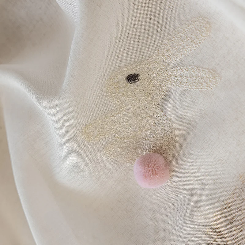 الفراء الكرة أرنب الستائر لغرفة المعيشة الأطفال القطن الكتان ضوء شفاف غرفة نوم تعتيم الحرارية معزول مخصص