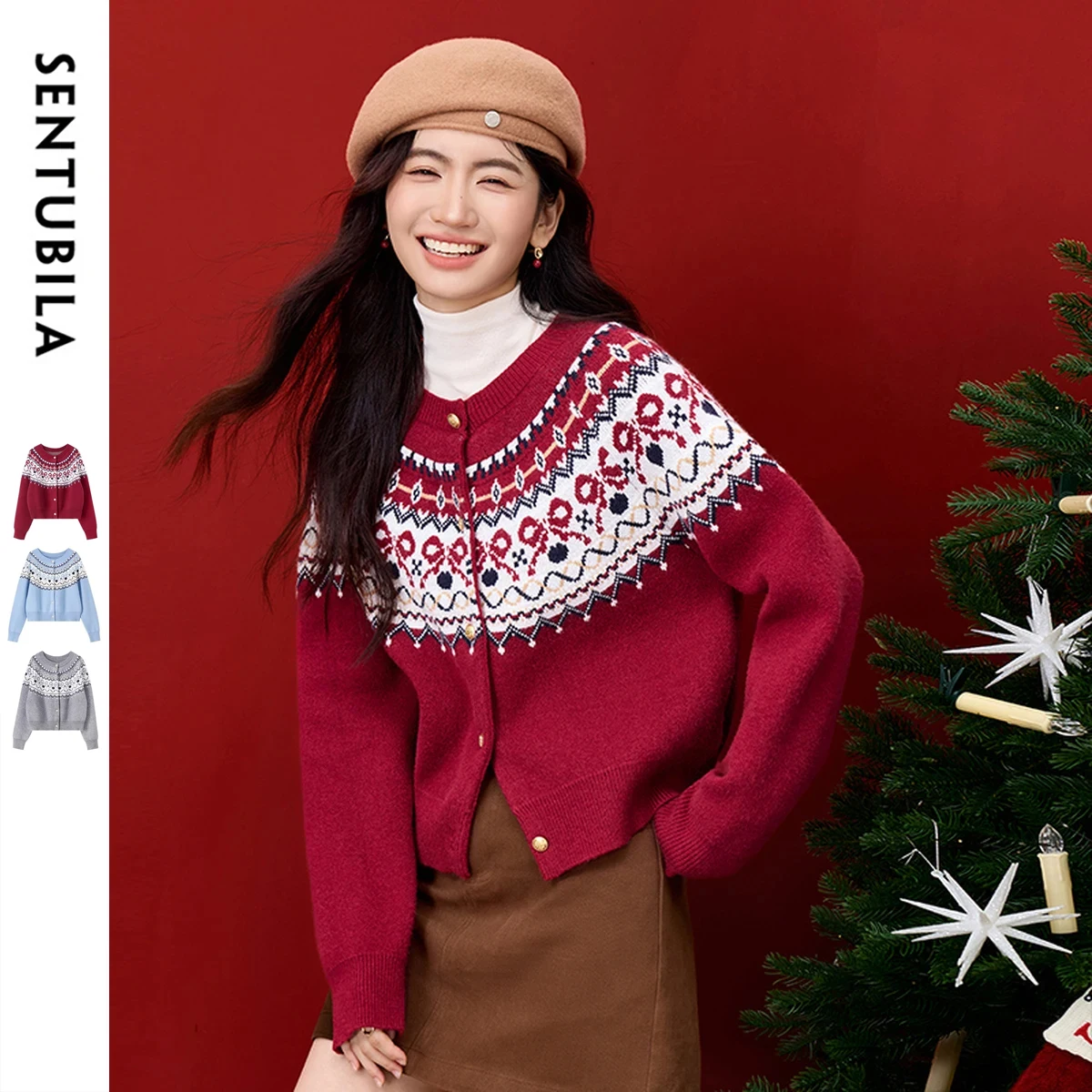 

Женский кардиган SENTUBILA Fair Island, осень-зима 2025, вязаная куртка, трикотажный топ с длинным рукавом, женская трикотажная одежда W53EB3372