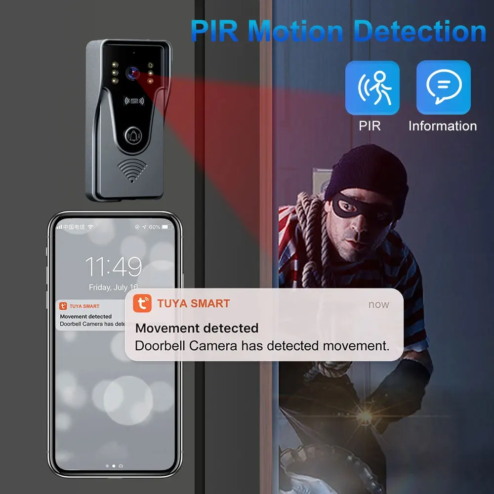 Imagem -04 - Sistema de Vídeo Porteiro Campainha para Casa Tuya sem Fio Wifi Inteligente com Rfid ao ar Livre ir hd Câmera Campainha Detecção Movimento 1080p