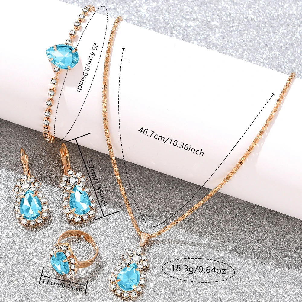 6PCS/Set Women Blue Watch Fashion Light Luxury Blue Dial Wristwatch Alloy Strap Watch Blue Jewelry Set Gift For Girls