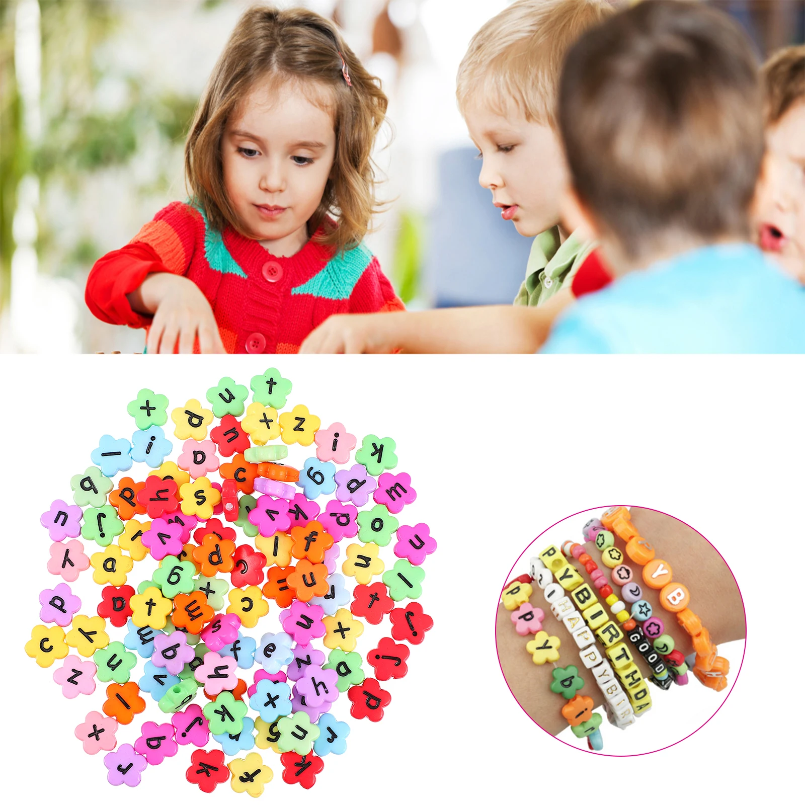 

200Pcs Acrylic Flower Shape Letter Beads for DIY Jewelry Making Necklace Bracelet Colorful Loose Craft Beads Acrylic DIY Bead