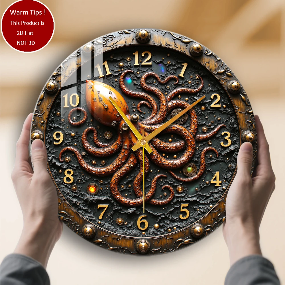 

Настенные часы из закаленного стекла, часы-осьминог, декоративный циферблат, подходит для настенного декора или настольного дисплея в любом месте