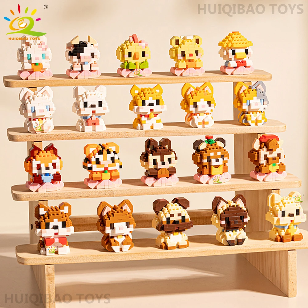 HUIQIBAO MINI Niedliches Haustier Hund Katze Mikro-Baustein-Modellset Stadt Cartoon Tier Diamant-Bausteine Lernspielzeug für Erwachsene