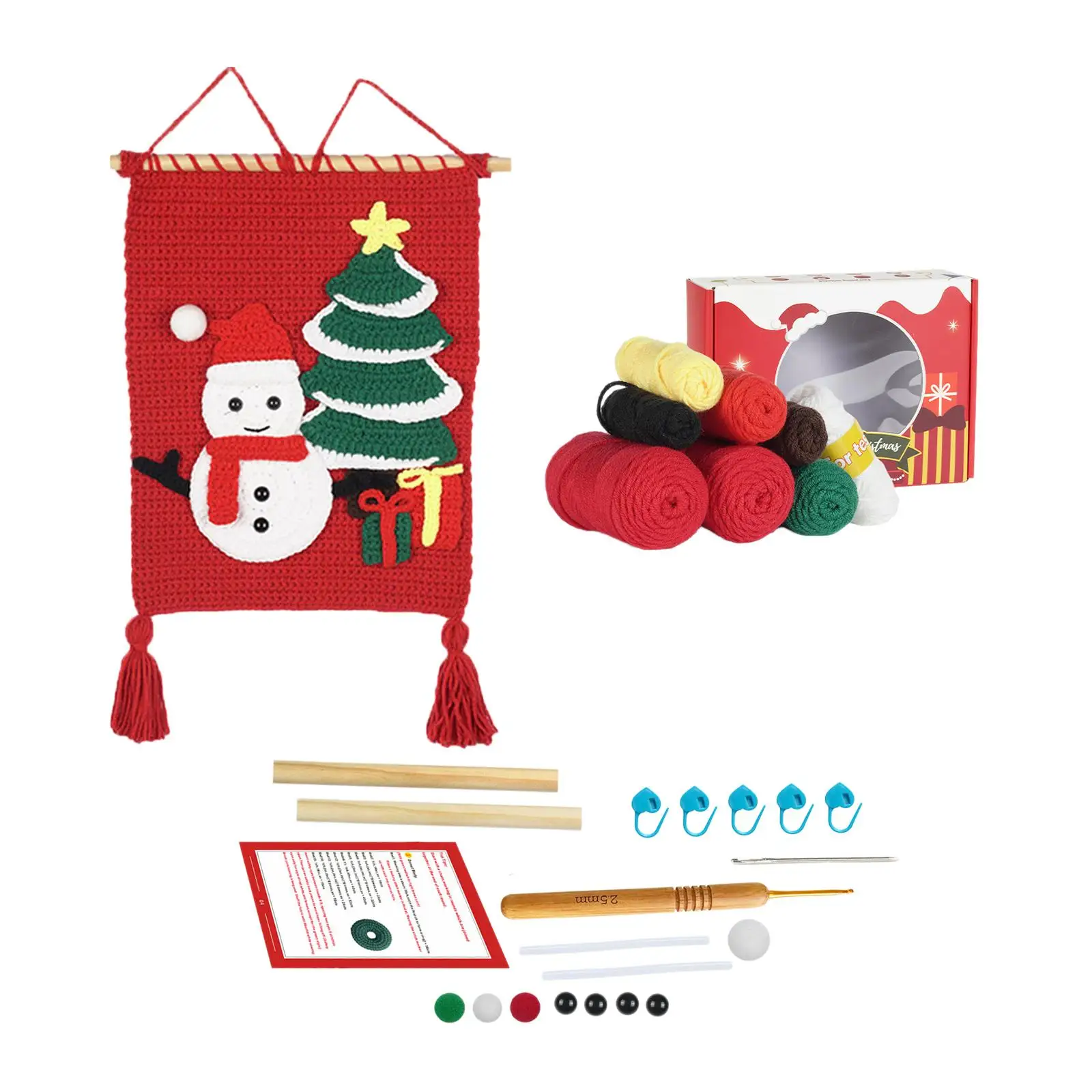 Hand Knitting Crochet Kit Christmas Ornaments DIY Acrylic Yarn Doll Making Set for Home Fireplace Porch Winter Decor