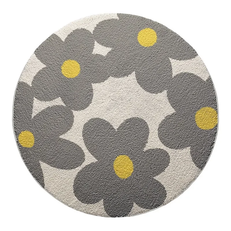 Small fresh bedroom flocked round carpet, bedside premium floor mat
