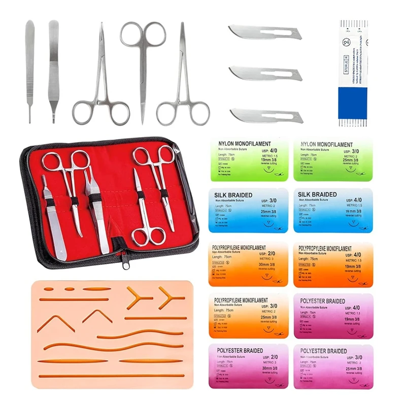 Suture Practice Kit For  Students -Durable Silicone Suturing Pad Suture Tools Practice Suture Threads And Needles