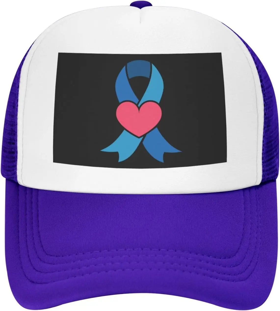 Diabetes Awareness Ribbon Heart Trucker Hat Polyester Mesh Baseball Snapback Cap for Unisex