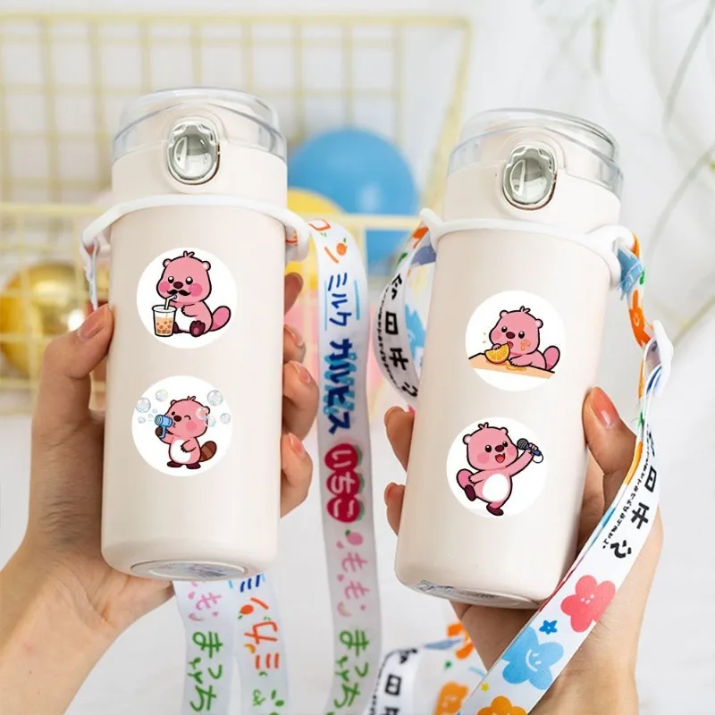 500Pcs Cute Loopy Stickers, Cartoon Pink Beaver Decals, Stylish DIY Decor Stickers for Water Bottle, Journal & Crafts view 5