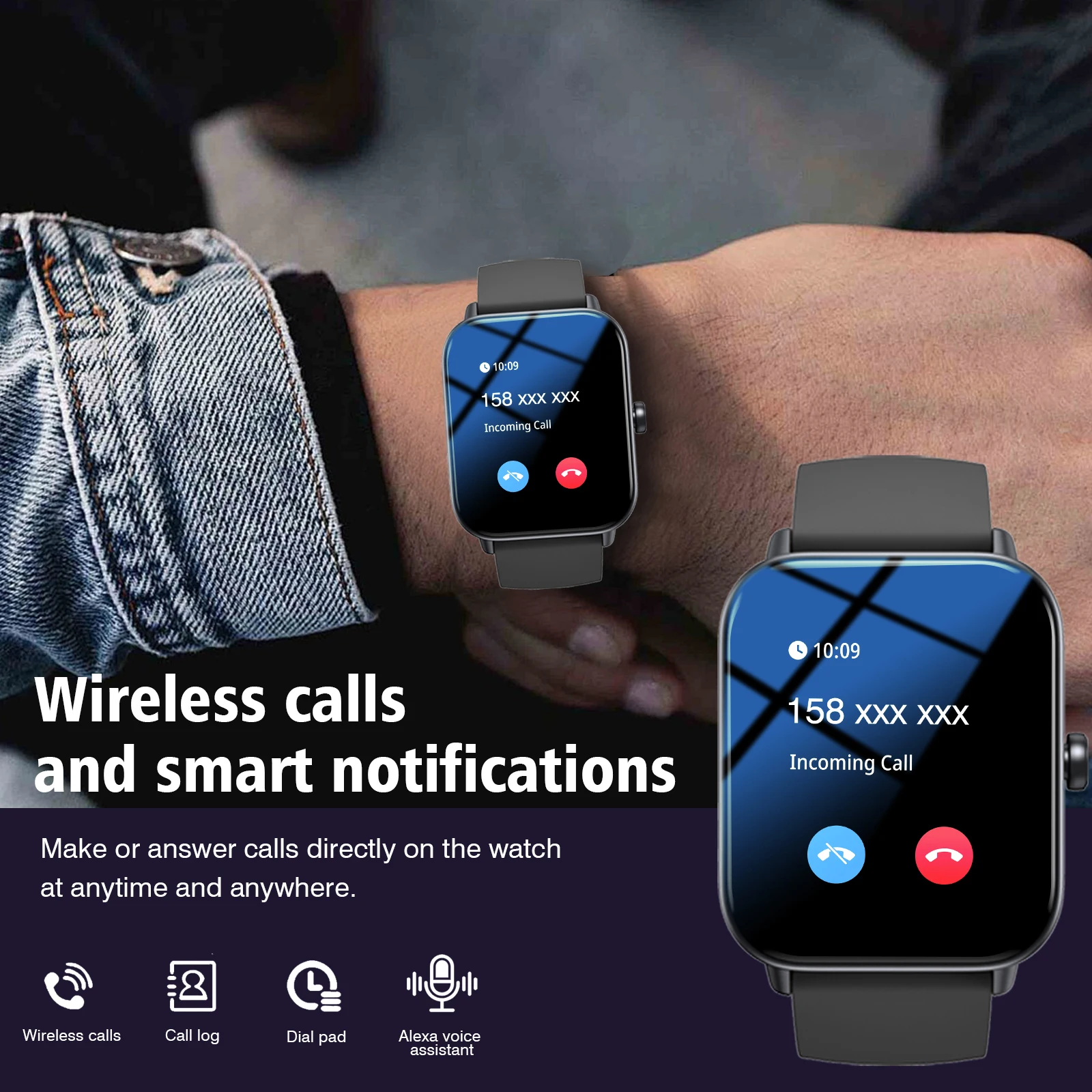 ساعة ذكية، مكالمات بلوتوث، مساعد صوت Alexa، تذكير بالرسائل، أوضاع رياضية متعددة، متوافقة مع هاتف IPhone/Android