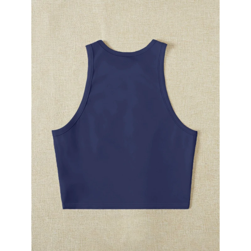 Top da donna Gilet senza maniche in tessuto filettato alla moda leggero da ufficio Top corti in tinta unita eleganti e competenti
