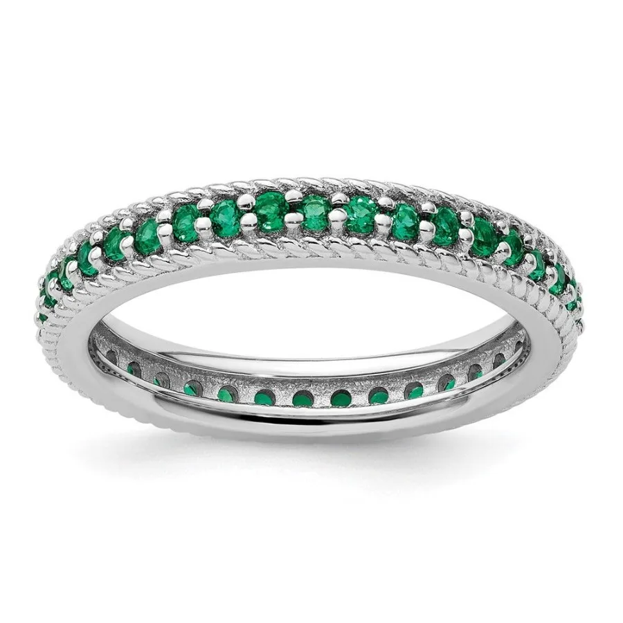 

Sterling Silver Stackable Expressions Polished Cr. Emerald Eternity Ring