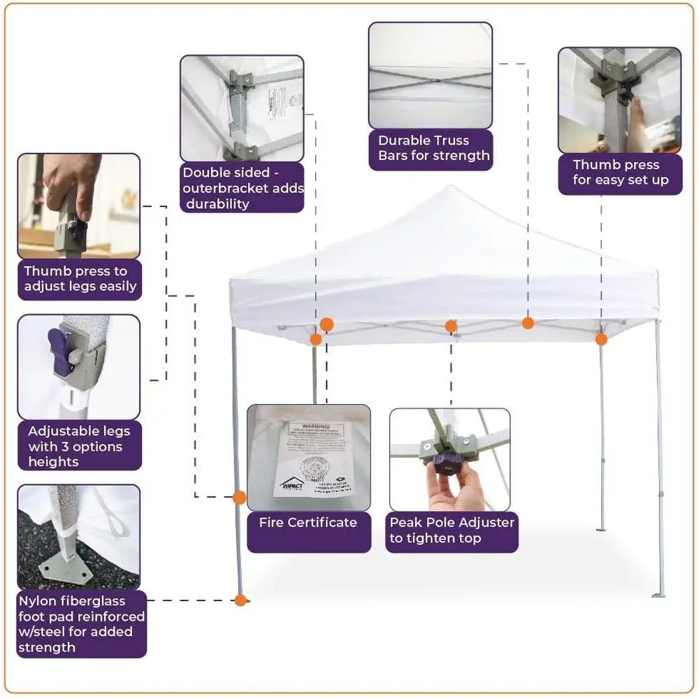 10' x 10' USA Canopy Kit: 4 Sides, Door & Window, Weight Bags, Spike, Rope, Roller Bag, White