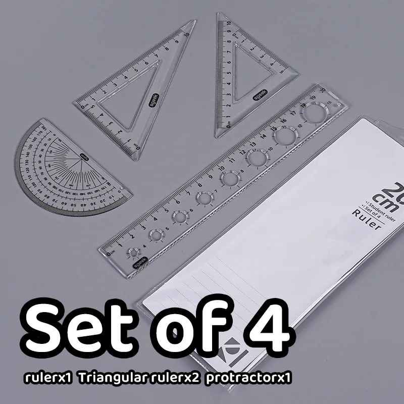 20 cm Straightedge Set, Multifunctional 4-Piece Ruler Set with Pocket Design for Easy Storage and Carrying