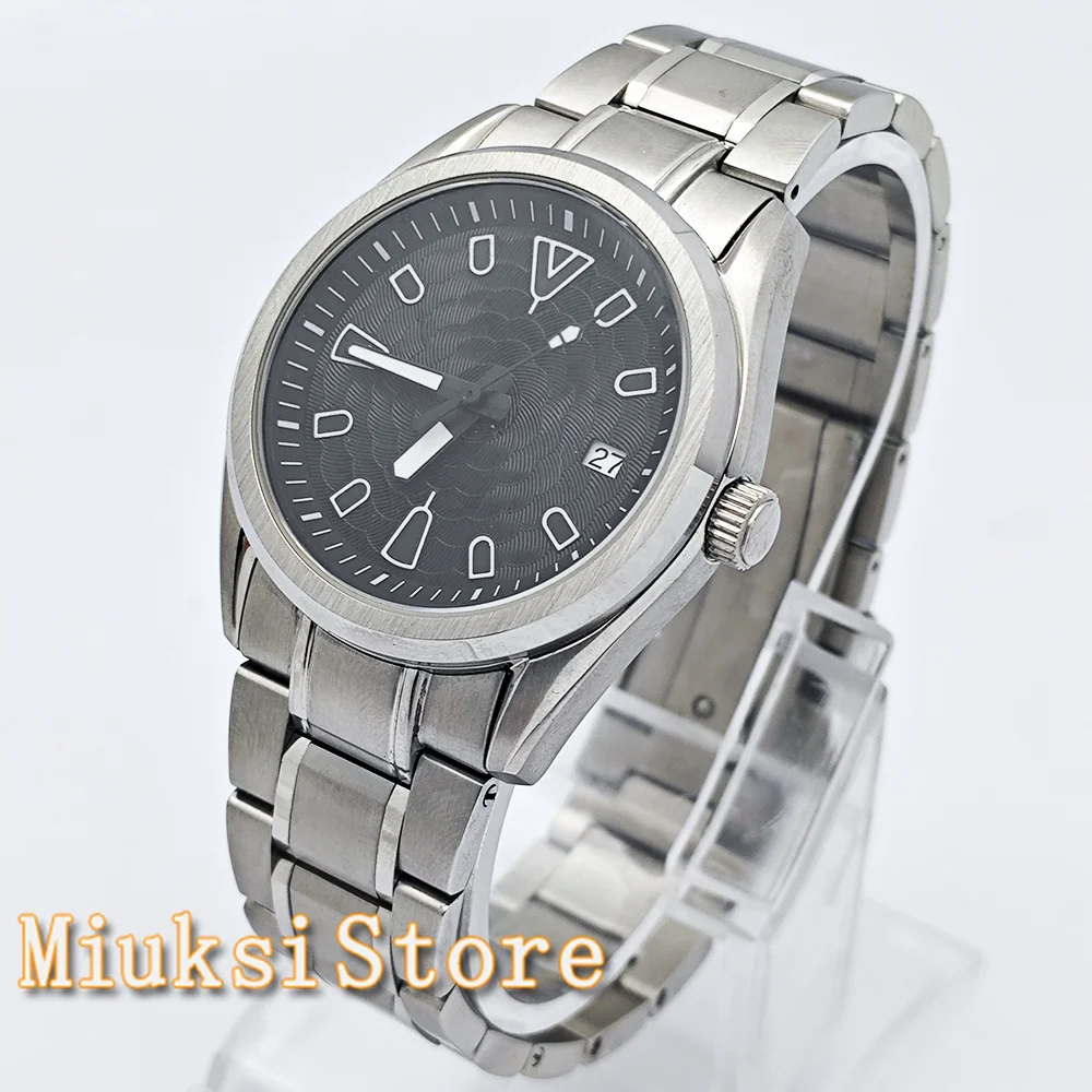 

DIY LOGO Customized Watch 40mm Silver Stainless Steel Sapphire Crystal Watch Case Black Dial/Hands NH35 Automatic Movement Watch