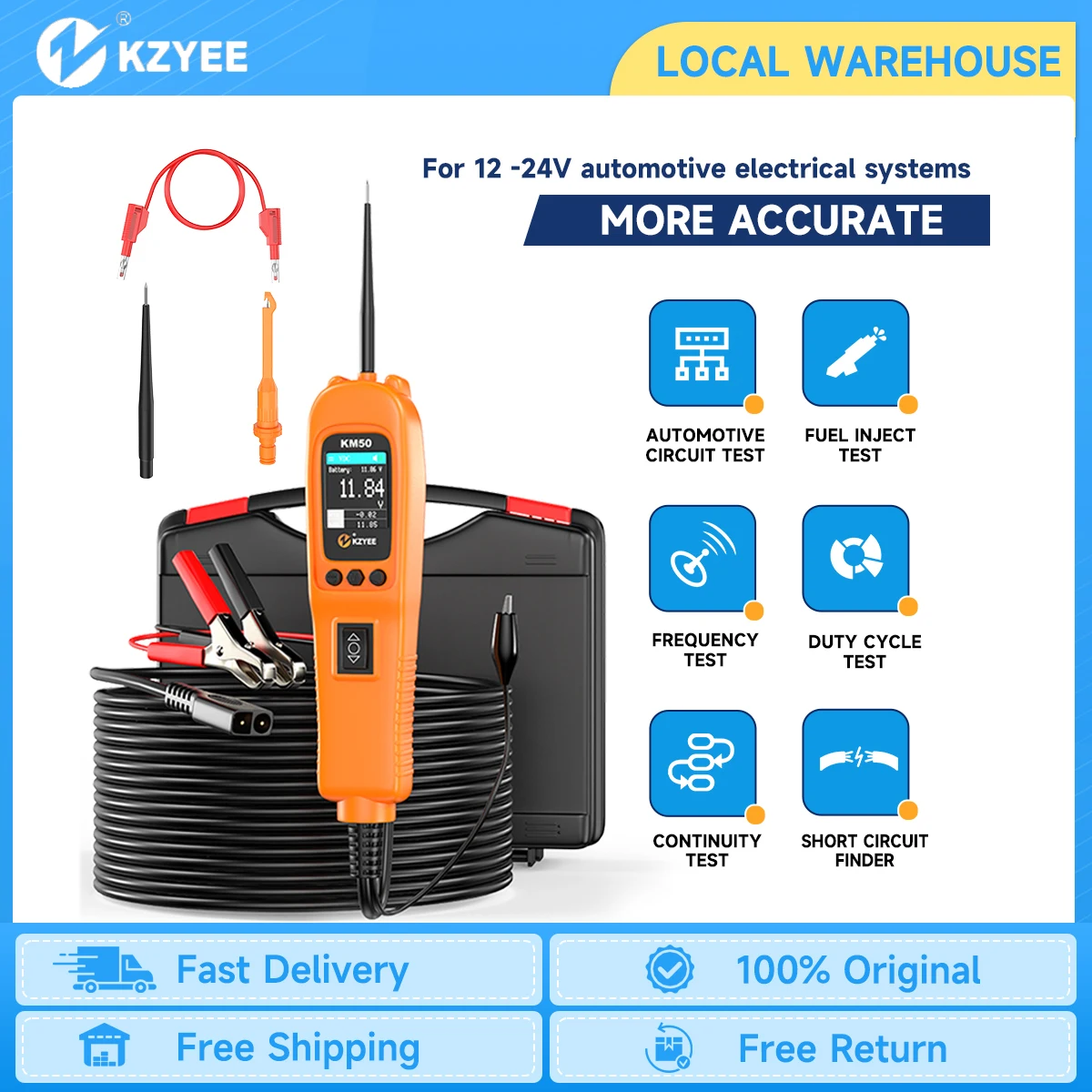 KZYEEK M50 Car Power Circuit Probe Kit 12V 24V Electric Circuit Tester Frequency/Duty Cycle Test Injector Activating Vehicle