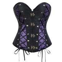 Steampunk Corset with Chain Gothic Corset Tops Bustier Lace up Halloween Fishbone Boned Body Waist Shaper Purple Plus Size