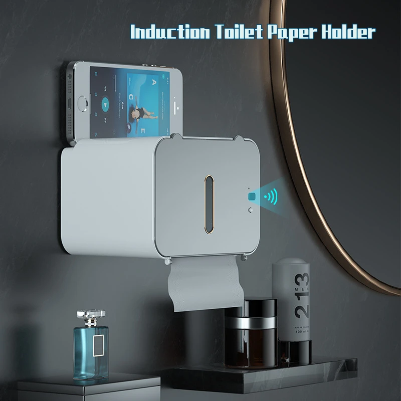 Induction Automatic Paper Out Paper Tissue Box Smart Wall Mounted Toilet Paper Holder No Punching Bathroom Toilet Roll Holder