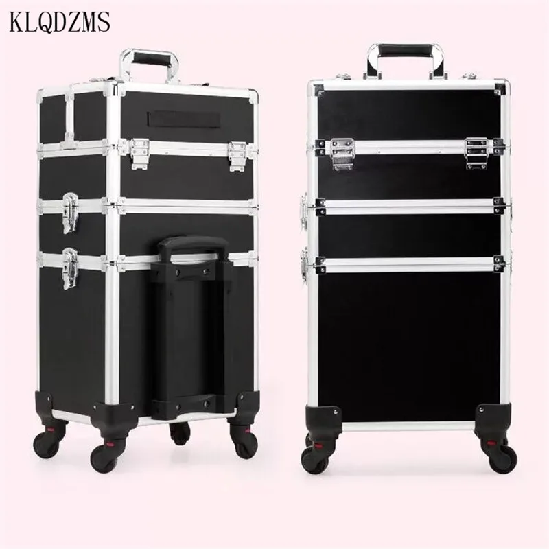 KLQDZMS Professional Cosmetic Case Trolley Case Multi-Layer Large Capacity Nail Cosmetic Organizer Beauty Salon Suitcase