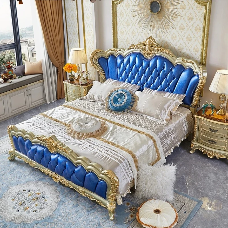 Bedroom Custom European Double Bed Master Hand Carved Bedding Luxury Bed Headboard Floor Letto Matrimoniale Nordic Furniture