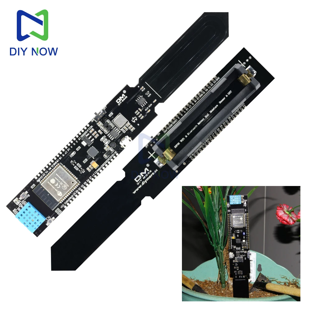 ESP32 WIFI Bluetooth DHT11 Temperature and Humidity Soil Module with 18650 Battery Holder Temperature: 0-50℃ Humidity: 20-80%