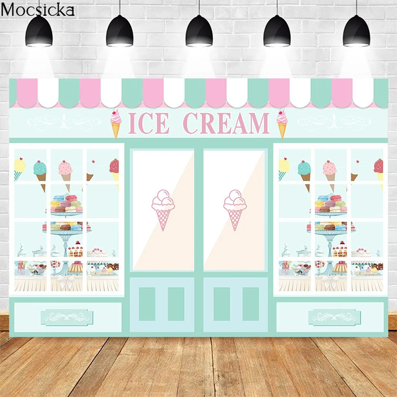 

Mocsicka Ice Cream Shop Background Photography Dessert Donut Birthday Party Decoration Kid Portrait Photo Backdrop Banner