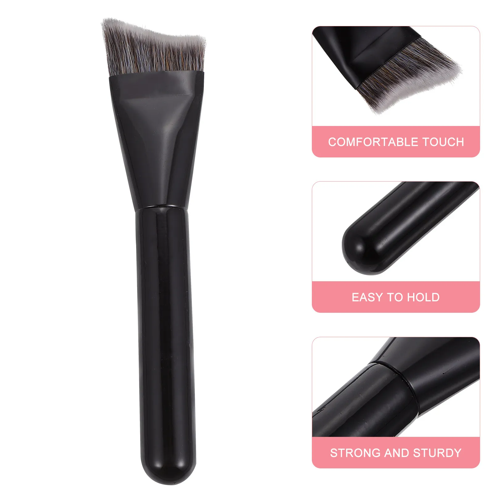 1개 메이크업 파운데이션 브러쉬 브라이트 블랙 우드 핸들 곡선형 컨투어링 페이스 하이라이트 노즈 섀도우 프로페셔널