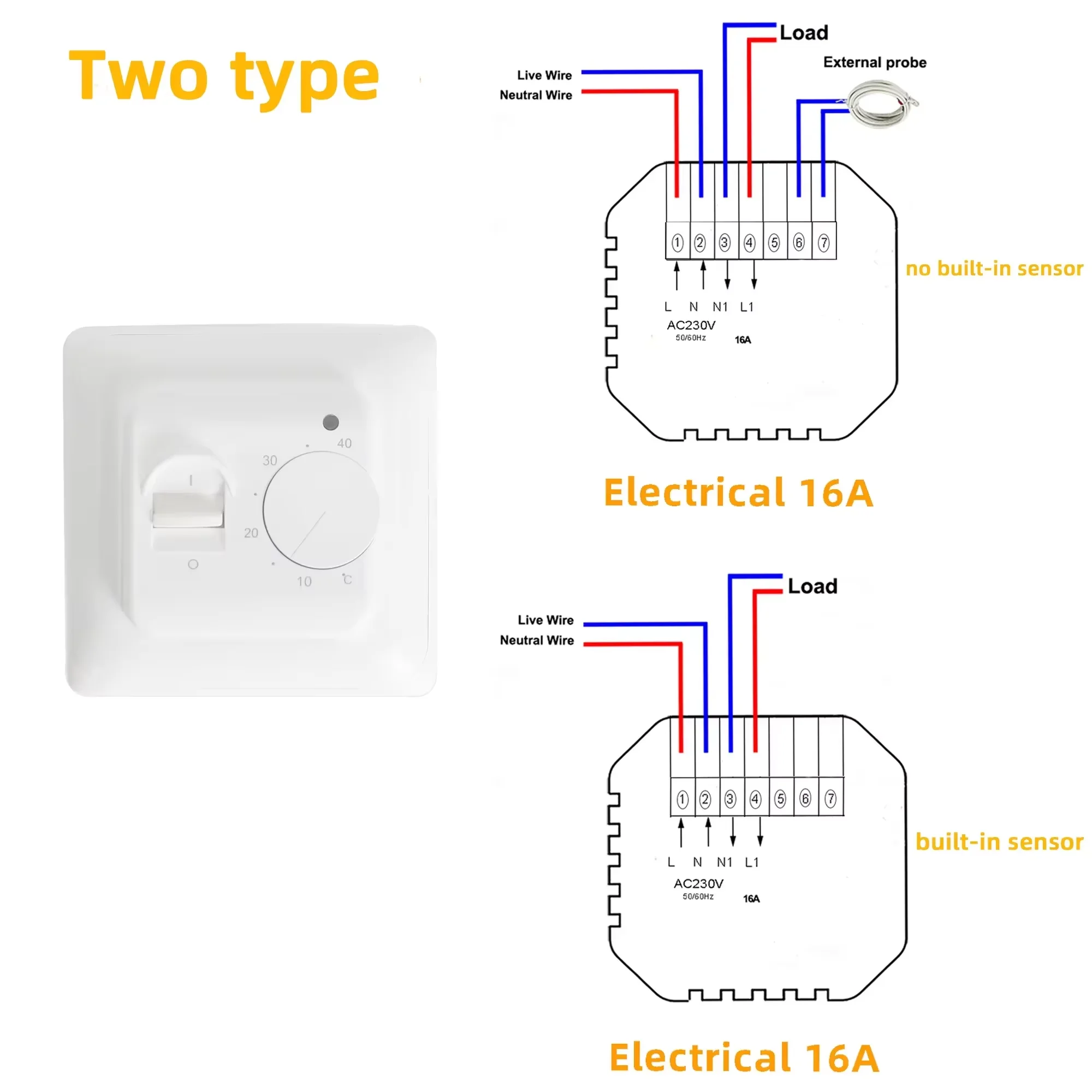 Minco – Thermostat mécanique de chauffage au sol, régulateur de température ambiante, 230V 50/60HZ 16A