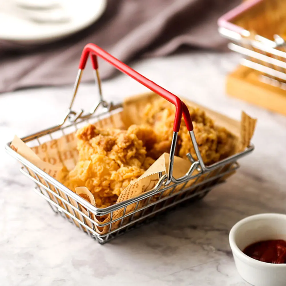 Mini roestvrijstalen boodschappenmand Compact licht Desktop Organizer voor cosmetica Kabels Sieraden Gadgets Metaaldraad