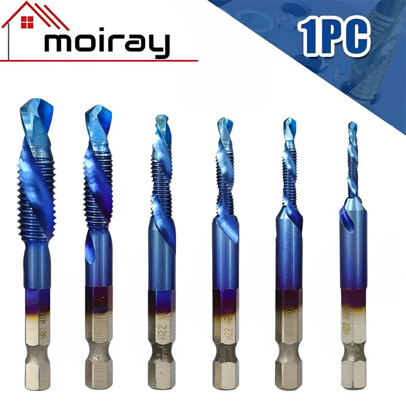 Titanium Plated Hex Shank Drill Bits HSS Screw Thread Metric Tap Screw Machine Compound Tool M3 M4 M5 M6 M8 M10 Hand Tool