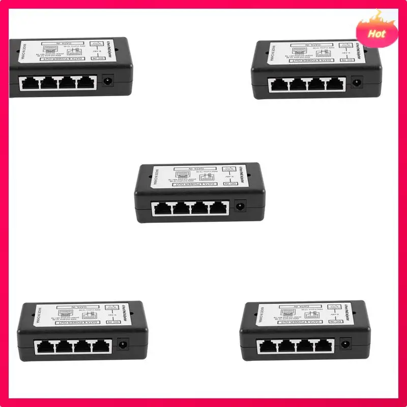 AYHF 5X 4 Port Poe Injector Poe Power Adapter Ethernet Power Supply Pin 4,5(+)/7,8(-)Input Dc12v-Dc48v For Ip Camera