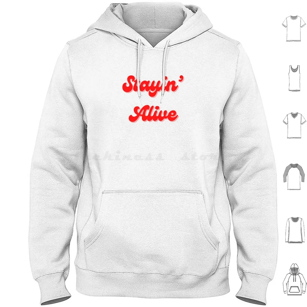 Sweat-shirts à manches longues avec typographie rétro Stayin' Alive, pour la musique, les fêtes et la nostalgie