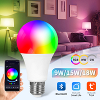 Tuya Bluetooth Smart Light Bulbs E27 LED Lamp RGB Smart Bulb 9W 15W 220V Smart Life APP Control LED Bulb Smart Home Automation