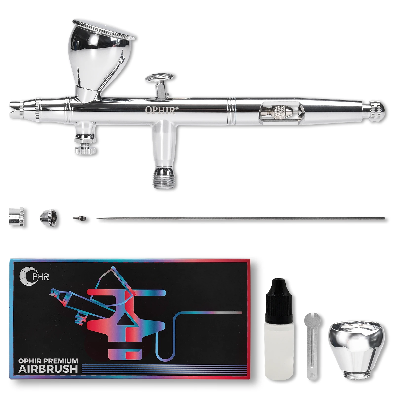 OPHIR 0.35mm Premium Airbrush Kit Dual-Action Air Brush with Spare Needle Nozzle Flat Nozzle Cap AC052