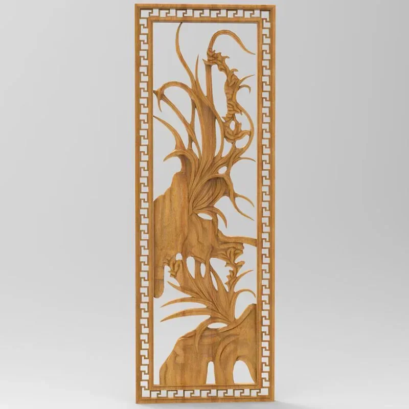 Artcam aspire-Conjunto de flores de ciruelo, orquídeas, bambú, crisantemo, modelo 3d en relieve para tallado cnc, grabado en formato de archivo STL,