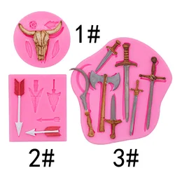 Mini Retro Sword Axe Bull Head Silicone Mold Handmade DIY Tool Chocolate Fondant Cake Decoration Resin Moulds