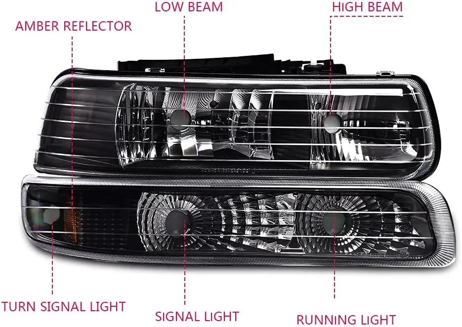 Headlights, Compatible with Chevy Silverado 1500 2500 99-02/Fit Silverado 1500HD 2500HD 3500 01-02/Fit 00-06 Tahoe Suburban Clea