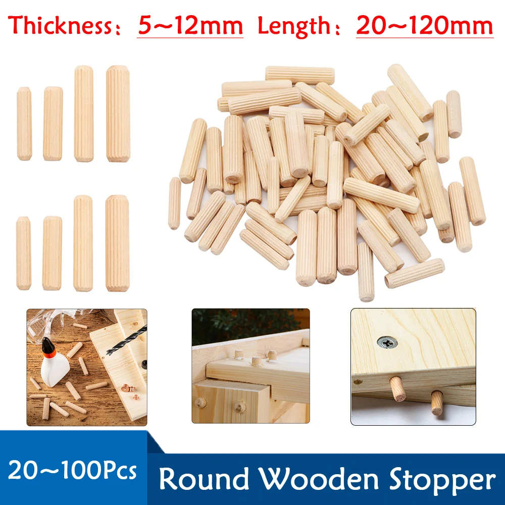 

20-100Pcs Woodworking Dowel Craft Dowel Pins Rods Furniture Fitting Dowel Pin Wooden Cabinet Drawer Round Fluted Wood