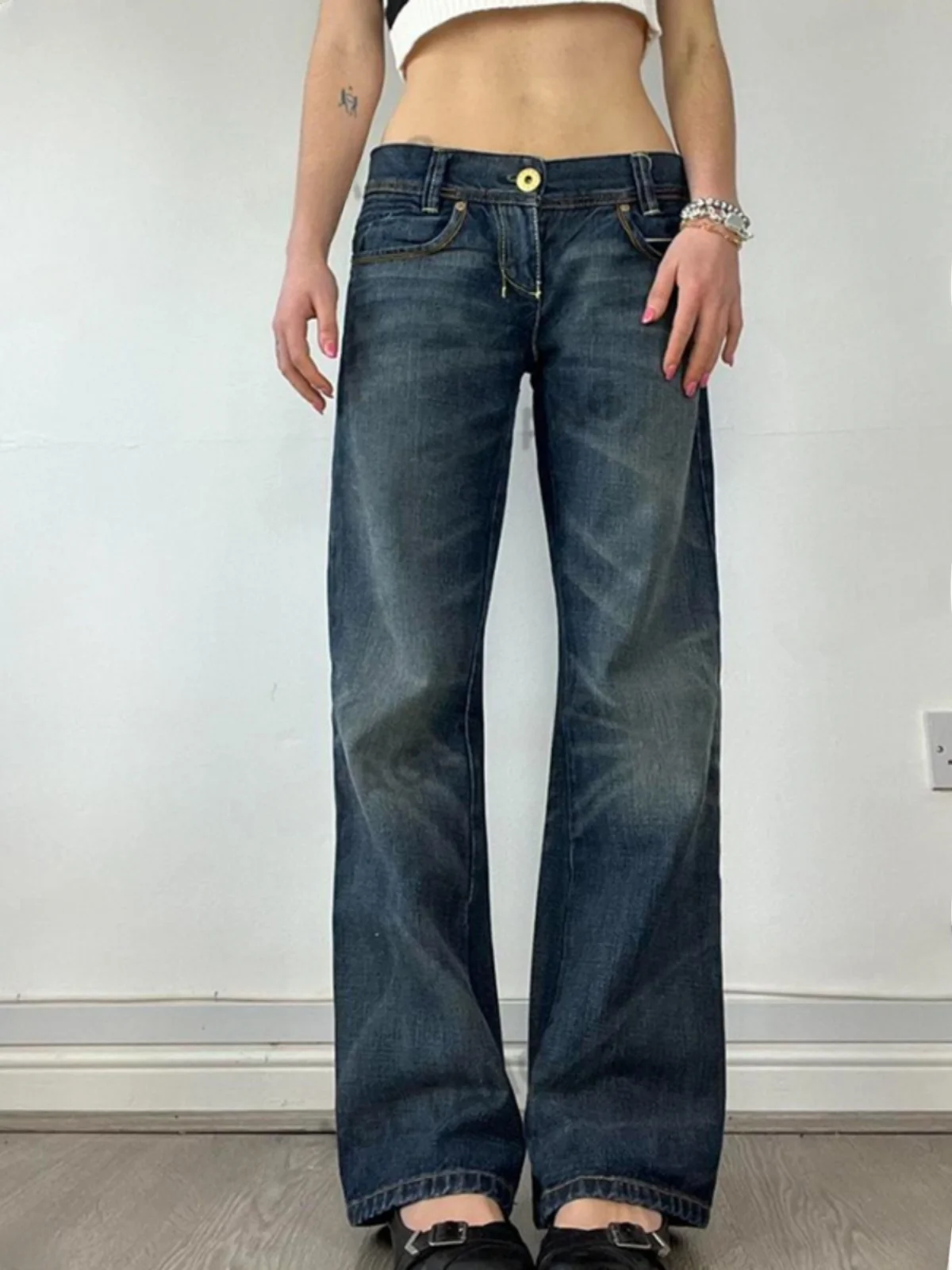 

Винтажные прямые джинсы с низкой талией, женские длинные брюки свободного покроя, глубокие цвета, повседневные женские джинсы в стиле ретро
