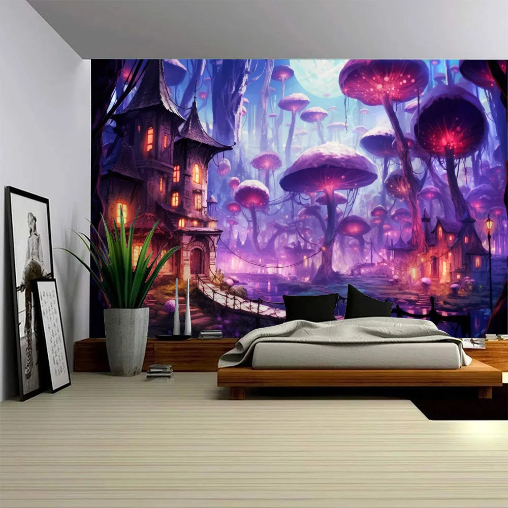 

Home room decoration mushroom tapestry wall hanging abstract Bohemian dreamlike landscape hippie bedroom art decoration