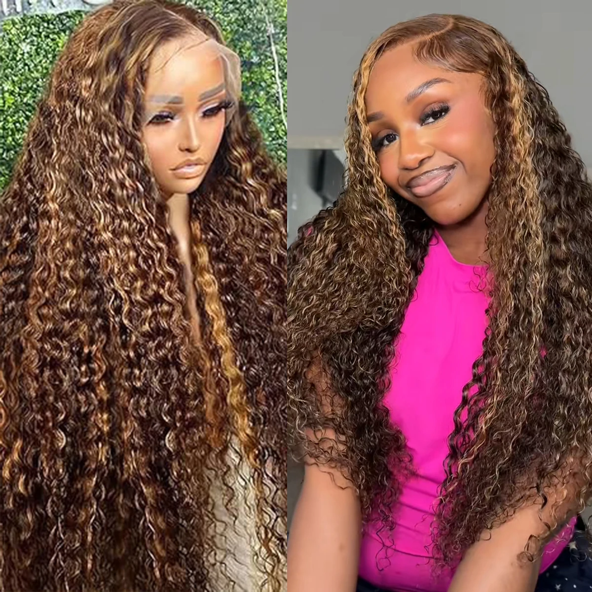 

30 36 Inch Highlight Curly Wig 100% Human Hair Honey Blonde 13x4 Lace Front Deep Wave 13x6 Hd Lace Frontal Wig 4/27 Water Wave