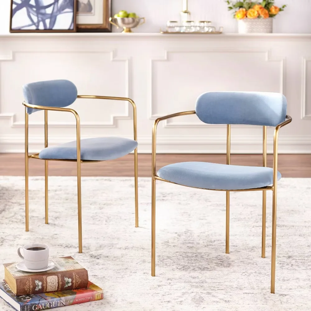 

Set of 2 Retro Velvet Dining Armchairs; Crafted of wood, foam, fabric, and metal
