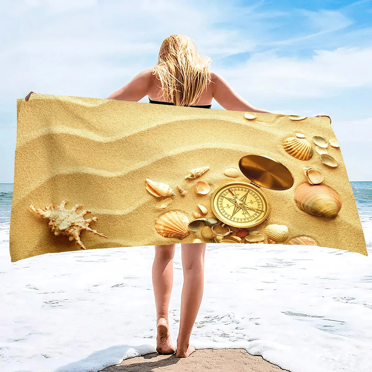 

Beach Shell Conch Print Beach Towel Ocean Theme Microfiber Bath Towel Quick Dry Sand Free Face Towels for Sport Travel Spa Gym