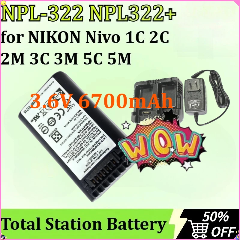 

New NPL-322 NPL322+ CS Total Station Battery for NIKON Nivo 1C 2C 2M 3C 3M 5C 5M Rechargeable Battery 3.6V 6700mAh