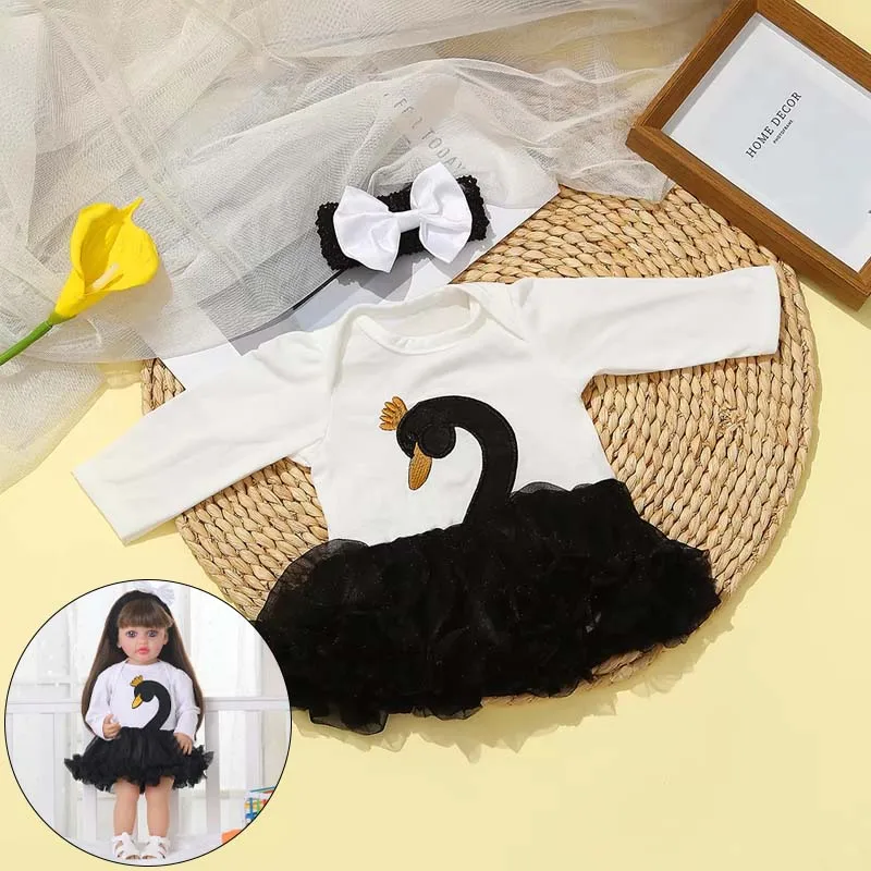 Doll Clothes for 55cm Born Baby Doll Clothes Tiered Yarn Dress Set for 21.65in Baby New Reborn Doll Accessories Children Clothes