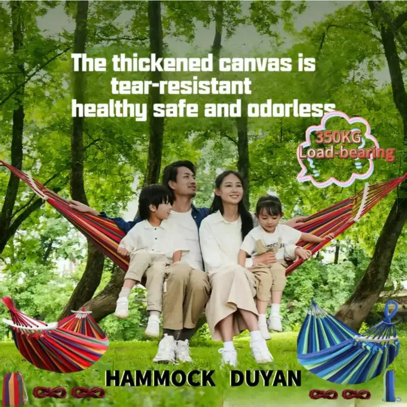 1Set Outdoor Canvas Camping Hammock Anti Rollover Portable Thicken Fabric Single/Double Hammock With Carry Bag For Patio