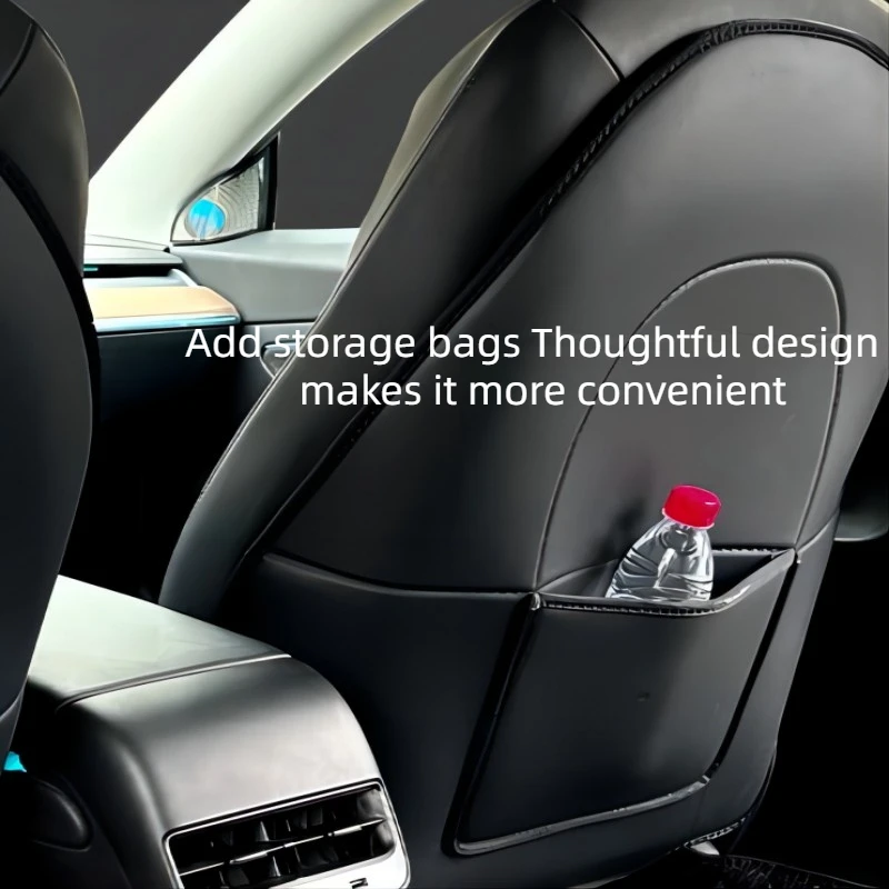 Auto zetel rug beschermer Anti Kick Pad voor Tesla Model 3 / Model Y, Lederen Carbon Fiber Autostoel Anti Kras Matten Accessoires