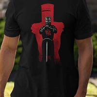 Monty Python BK 240280 Men's Fun Pattern T-shirt Black Casual Short Sleeve T-shirt Red Knight with Sword Print
