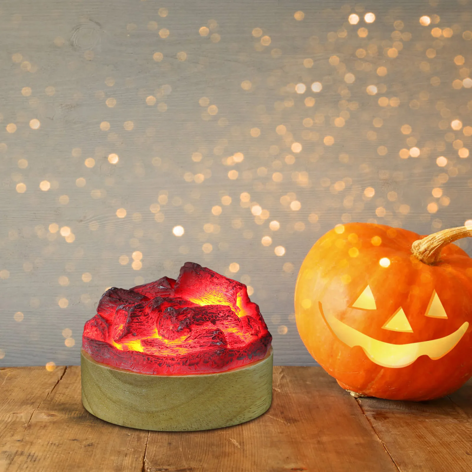 Portable Resin Faux Wood Charcoal Night Light Operated Realistic Flameless LED Lamp for Bedroom Dorm Room