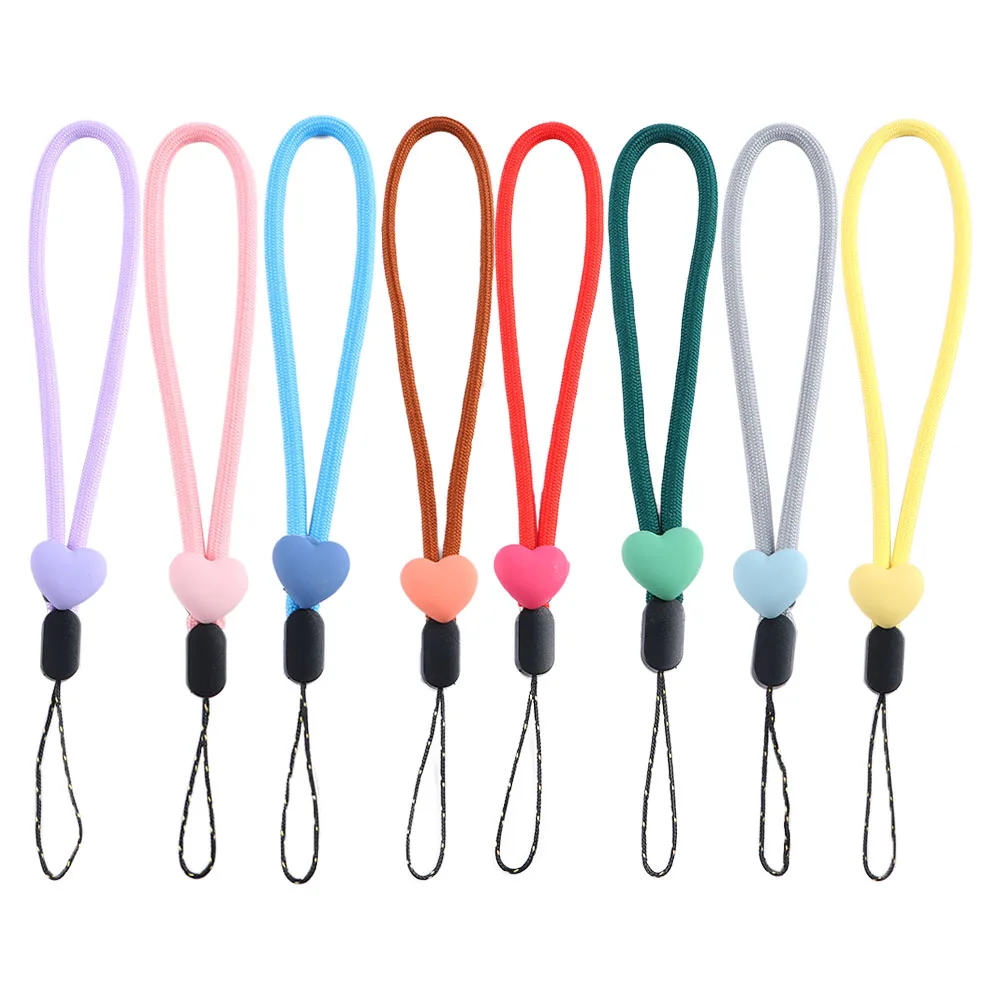 Heart Decor Short Braid Phone Lanyard Wrist Strap for iphone huawei redmi xiaomi Samsung Camera String Hanging Cord