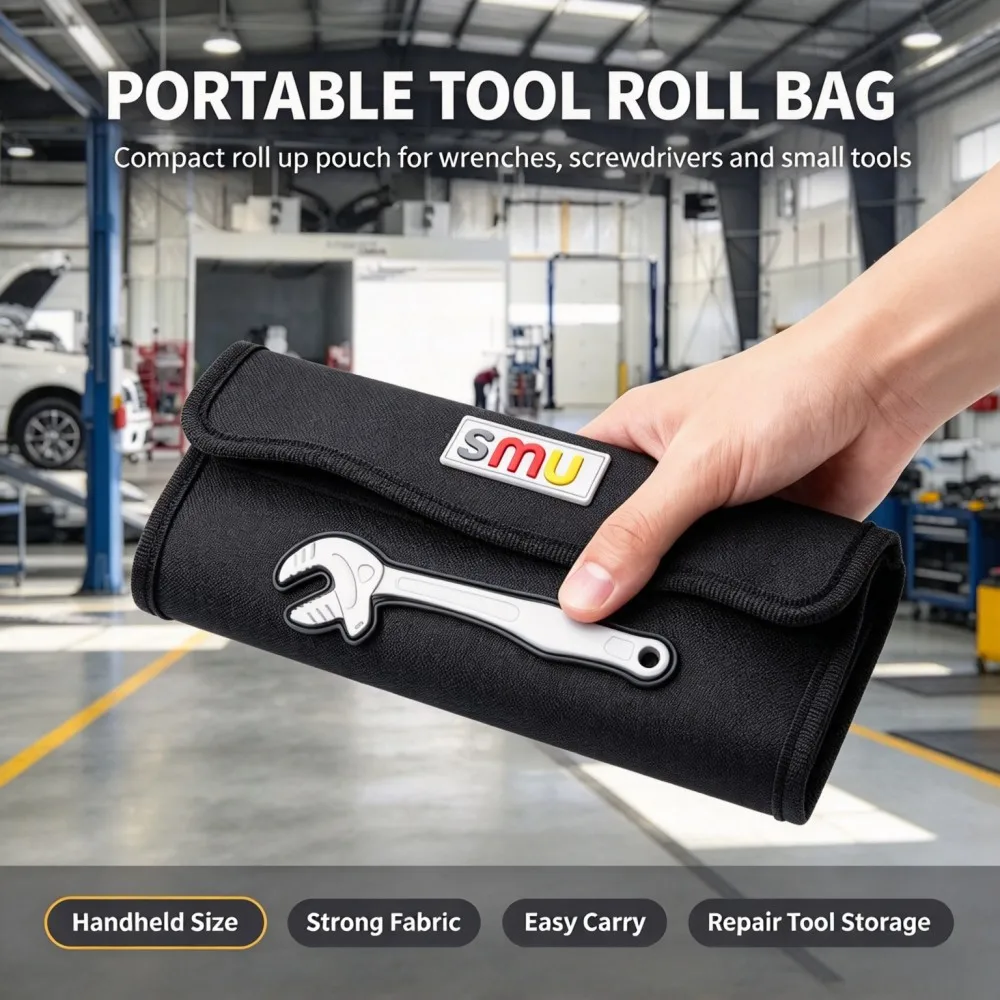 Roll Up Tool Pouch Bag, Canvas Tool Storage Organizer Bag for 4Pcs Crab Claw Adjustable Wrench Set, Portable Roll Tool Bag